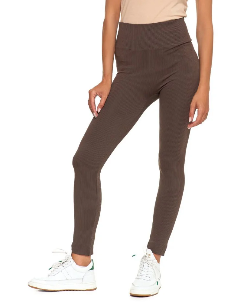 Legginsy damskie - Legginsy damskie z wysokim stanem prążkowane sportowe MOKKA  - produkt moraj.pl 7