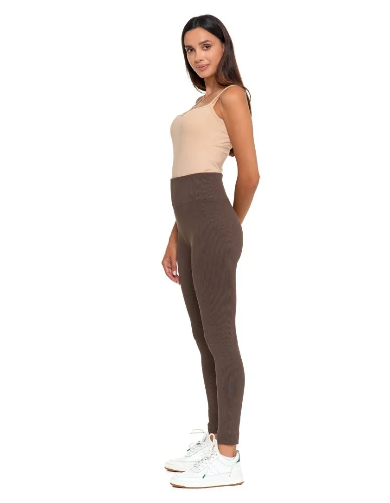 Legginsy damskie - Legginsy damskie z wysokim stanem prążkowane sportowe MOKKA  - produkt moraj.pl 2