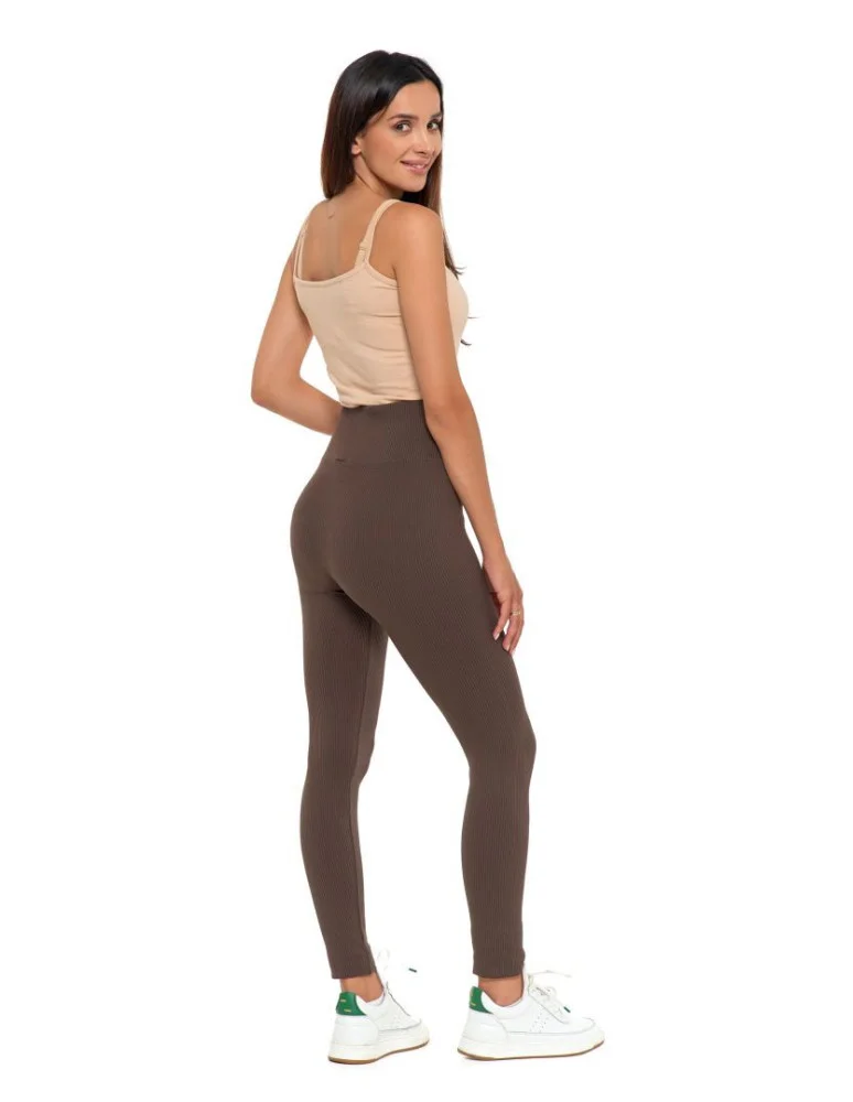 Legginsy damskie - Legginsy damskie z wysokim stanem prążkowane sportowe MOKKA  - produkt moraj.pl 3
