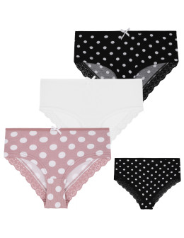 Majtki szorty damskie bawełniane w kropki z koronką 3-pak
