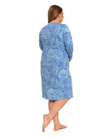 Koszule nocne - Koszula nocna damska bawełniana z długim rękawem Plus Size NIEBIESKI - produkt 2