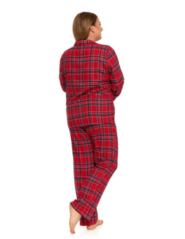 Długi rękaw - Piżama damska rozpinana długa bawełniana w kratkę Plus Size CZERWONY - produkt 2