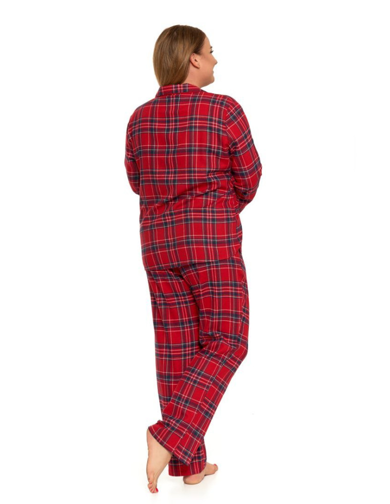 Długi rękaw - Piżama damska rozpinana długa bawełniana w kratkę Plus Size CZERWONY - produkt moraj.pl 2