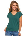 Koszulka damska T-shirt oversize z dekoltem w serek KHAKI