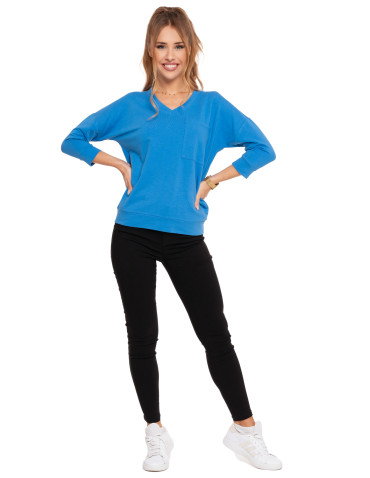 Bluzki i koszule - Bluzka damska bawełniana z rękawem 3/4 luźna NIEBIESKI - produkt 2