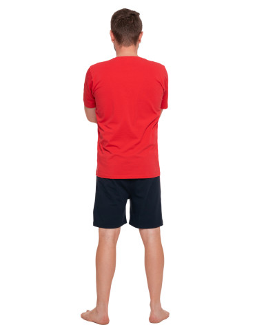 Piżamy z krótkim rękawem - Piżama męska dwuczęściowa z krótkimi spodenkami Plus Size BORDOWY - produkt 3