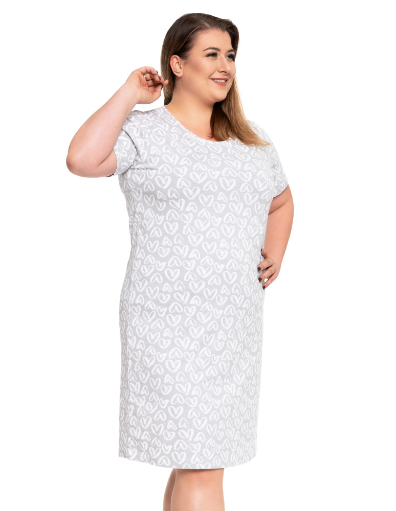 Koszula nocna damska bawełniana Plus Size w serca SZARY