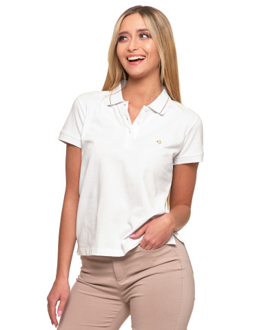 Polo - Koszulka damska polo bawełniana złote wykończenie Premium BIAŁY - produkt 1