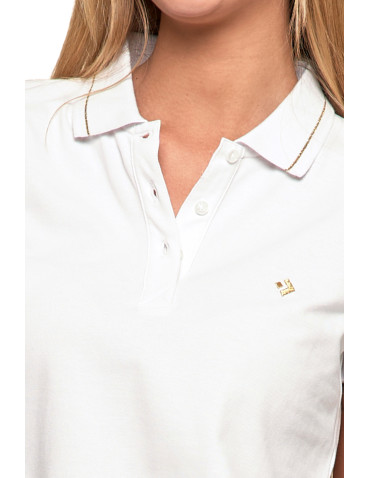 Polo - Koszulka damska polo bawełniana złote wykończenie Premium BIAŁY - produkt 3