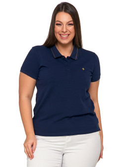 Koszulka damska polo bawełniana złote wykończenie Premium