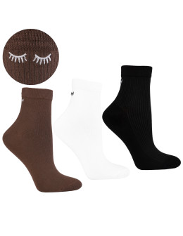 Skarpetki krótkie damskie 3/4 prążkowane z z haftem 3-pak