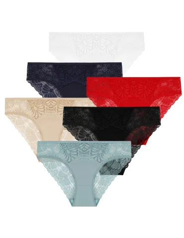 Majtki damskie figi bikini wykończone koronką 6-pak