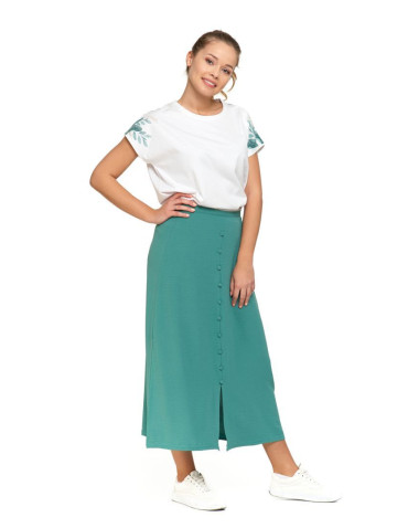 Spódnice - Spódnica damska midi zwiewna z wiązaniem w pasie ZIELONY - produkt 1