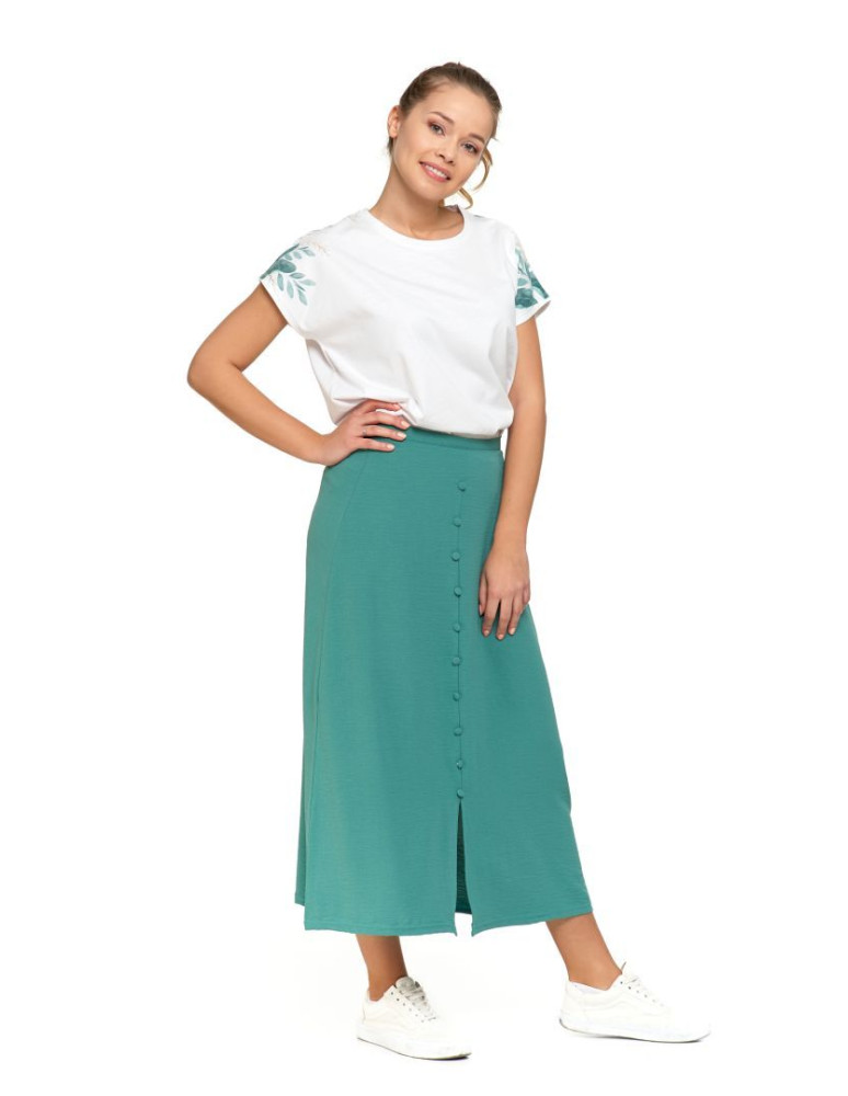 Spódnica damska midi zwiewna z wiązaniem w pasie ZIELONY