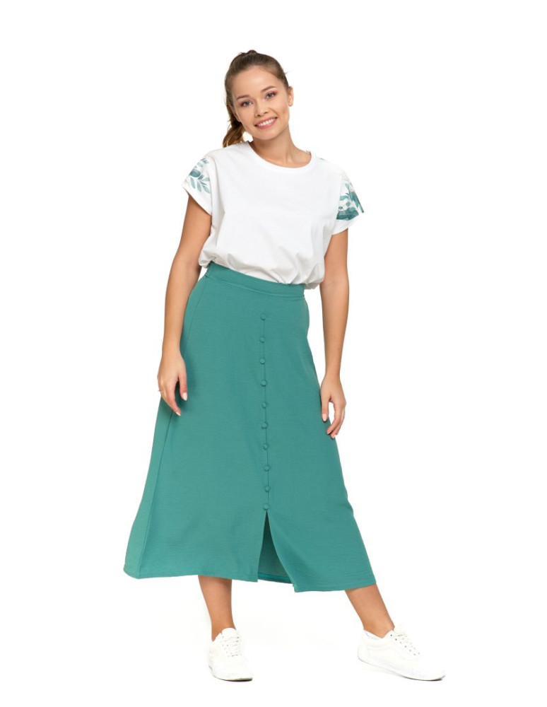 Spódnice - Spódnica damska midi zwiewna z wiązaniem w pasie ZIELONY - produkt moraj.pl 2