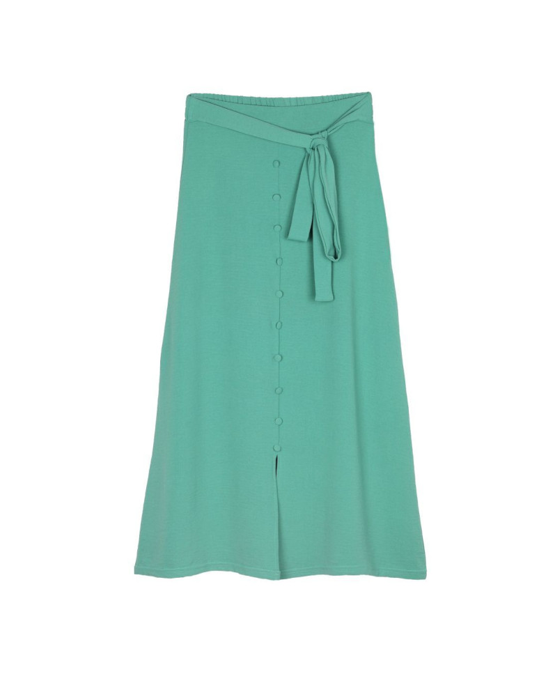 Spódnice - Spódnica damska midi zwiewna z wiązaniem w pasie ZIELONY - produkt moraj.pl 4