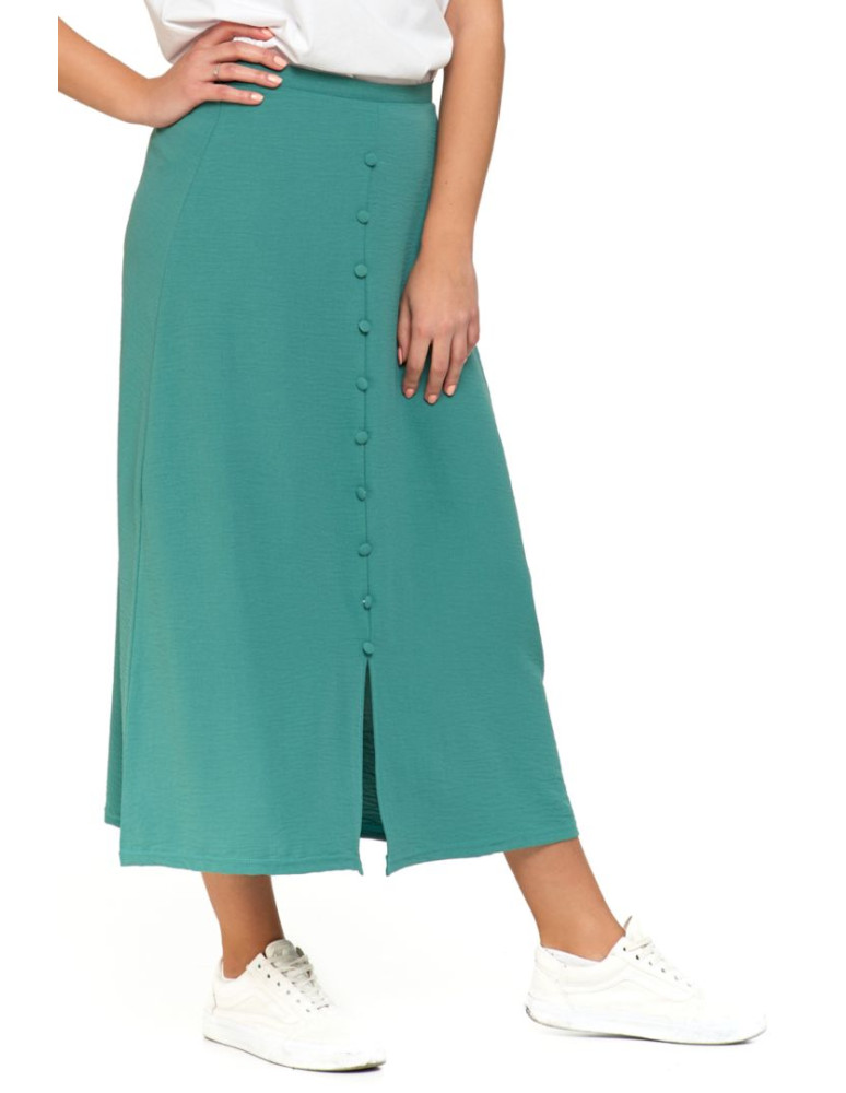 Spódnice - Spódnica damska midi zwiewna z wiązaniem w pasie ZIELONY - produkt moraj.pl 5