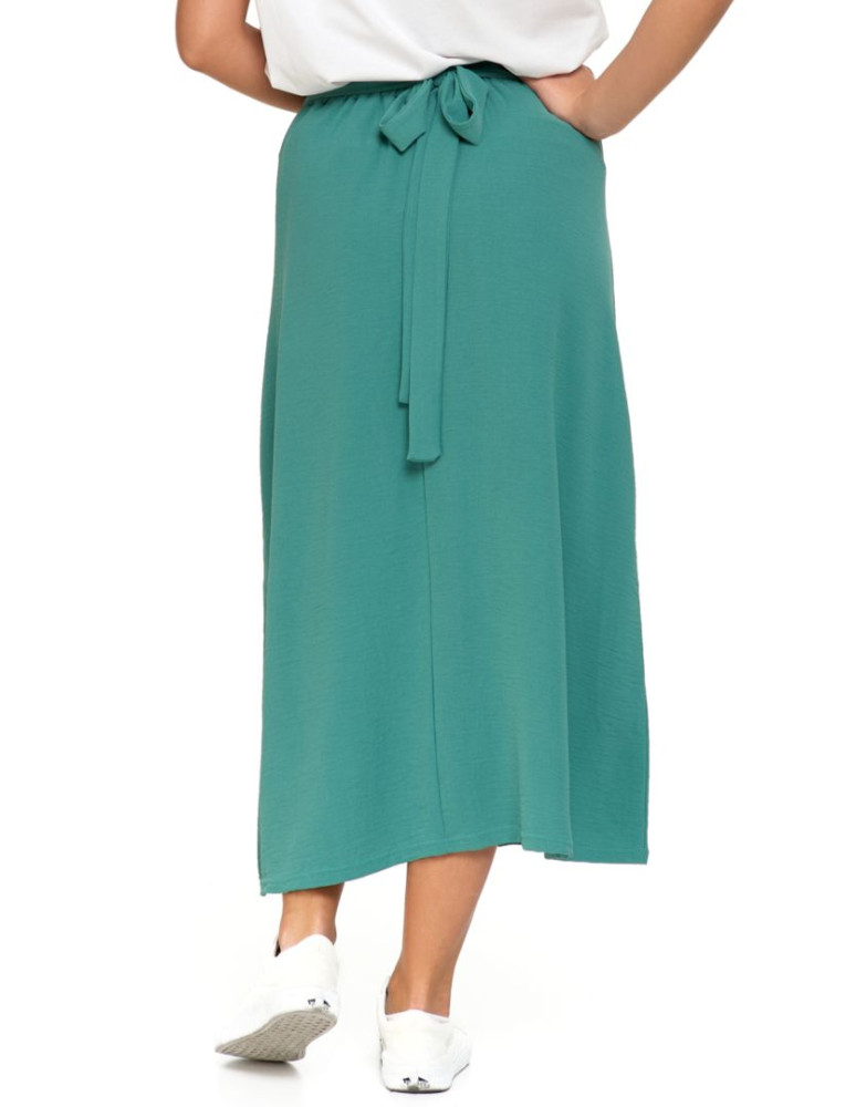 Spódnice - Spódnica damska midi zwiewna z wiązaniem w pasie ZIELONY - produkt moraj.pl 6