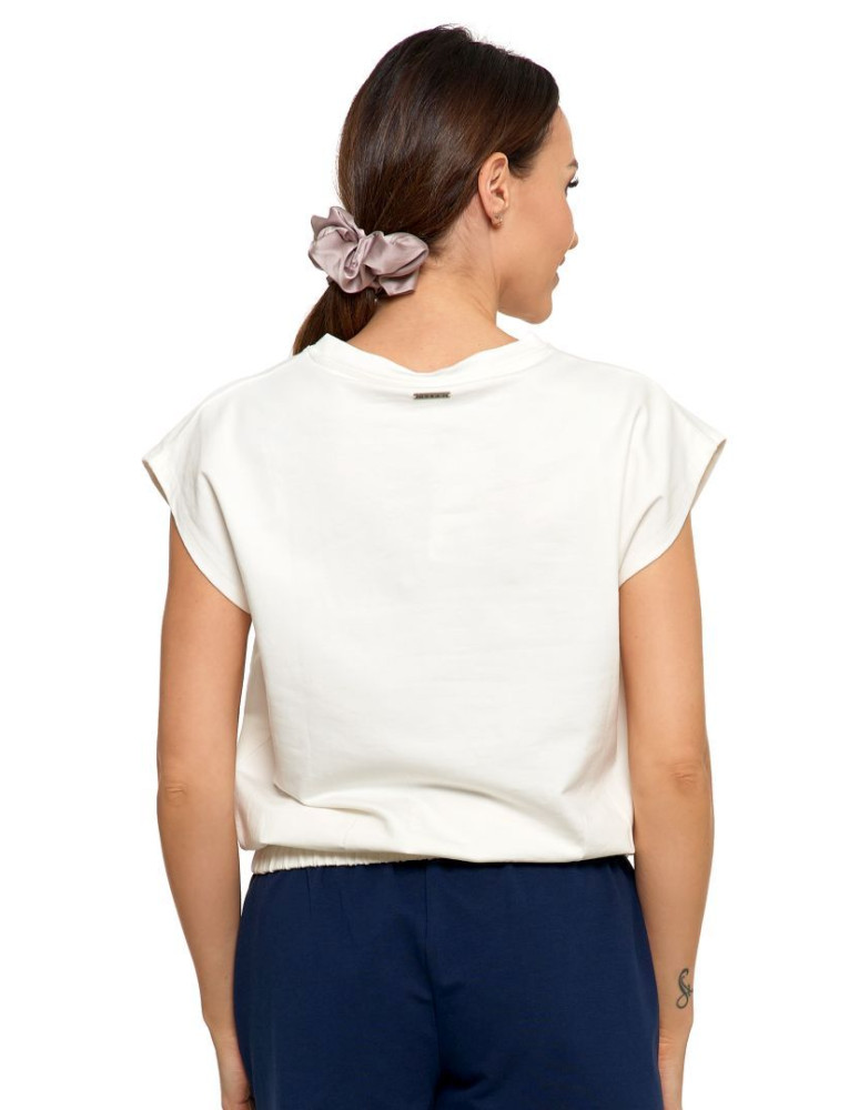 Bluzki i koszule - Bluzka damska dzianinowa typu crop top KREMOWY - produkt moraj.pl 2