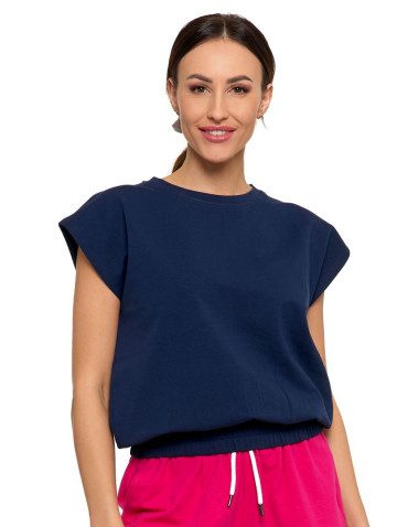 Bluzki i koszule - Bluzka damska dzianinowa typu crop top GRANATOWY - produkt 1