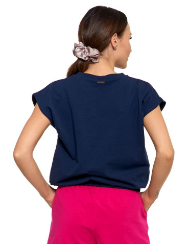 Bluzki i koszule - Bluzka damska dzianinowa typu crop top GRANATOWY - produkt 2