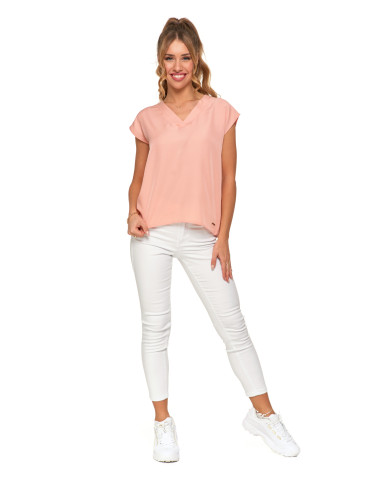 Bluzki i koszule - Bluzka damska o prostym kroju z dekoltem w serek RÓŻOWY - produkt 2