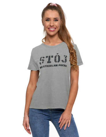 Koszulki i topy - T-shirt damski stój bo strzelam focha JASNY SZARY - produkt 2