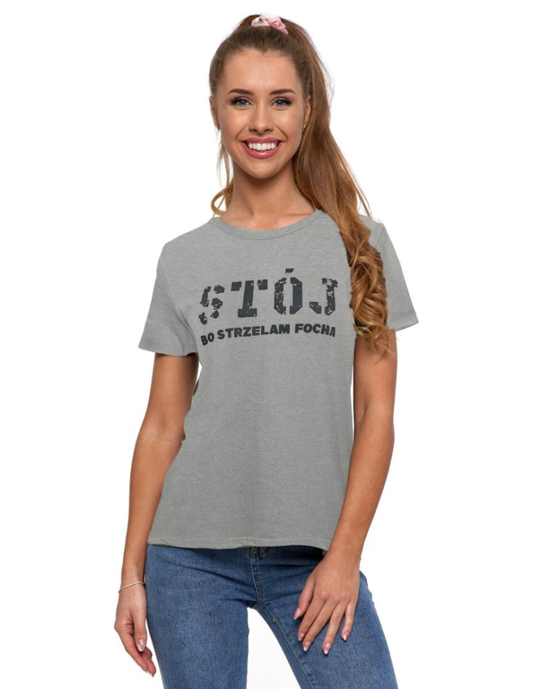 Koszulki i topy - T-shirt damski stój bo strzelam focha JASNY SZARY - produkt moraj.pl 2