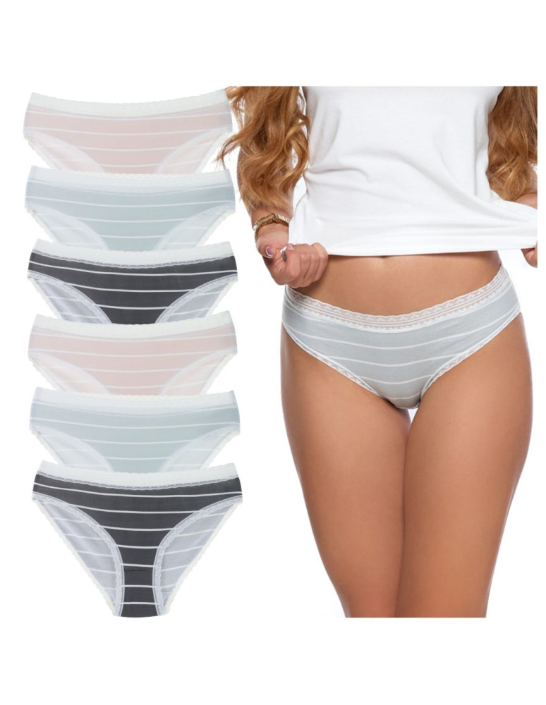 Figi - Majtki damskie figi bikini z koronkowym wykończeniem 6-pak WIELOKOLOROWY - produkt moraj.pl 3