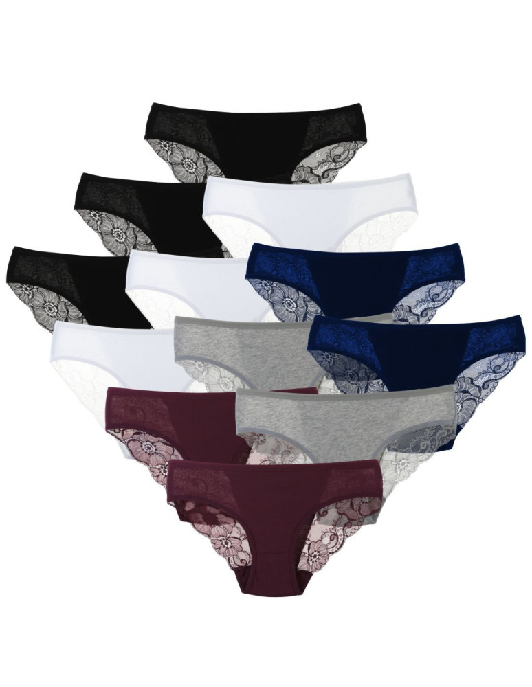 Figi - Majtki figi damskie bawełniane z koronką Plus Size WIELOKOLOROWY - produkt moraj.pl 1