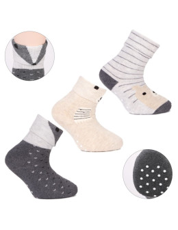 Długie skarpetki niemowlęce ciepłe bawełniane z ABS 3-pak