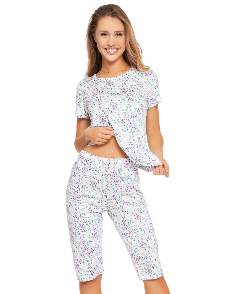 Krótki rękaw - Piżama damska wiskozowa z krótkim rękawem w kwiaty WZÓR 1  - produkt moraj.pl 2