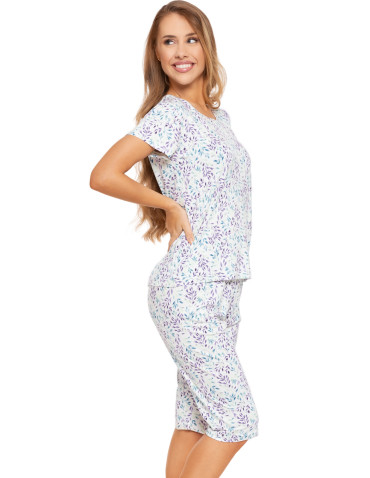 Krótki rękaw - Piżama damska wiskozowa z krótkim rękawem w kwiaty WZÓR 1 - produkt 4