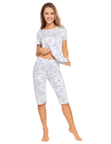 Krótki rękaw - Piżama damska wiskozowa z krótkim rękawem w kwiaty WZÓR 1 - produkt 9