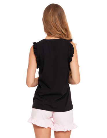 Na ramiączkach - Piżama damska bawełniana bez rękawów z falbankami Plus Size CZARNY - produkt 2