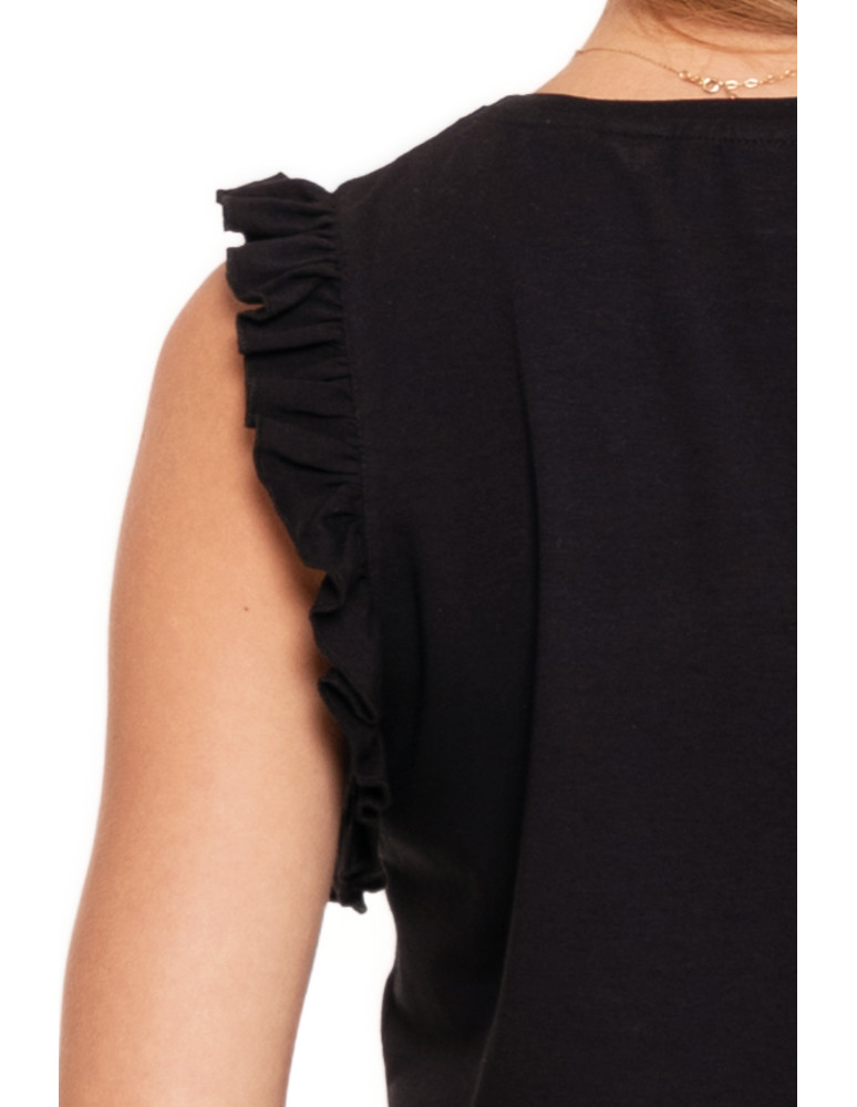 Na ramiączkach - Piżama damska bawełniana bez rękawów z falbankami Plus Size CZARNY - produkt moraj.pl 5
