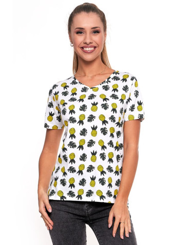 Koszulki i topy - Koszulka T-shirt damska wzór owoców BIAŁY - produkt 1