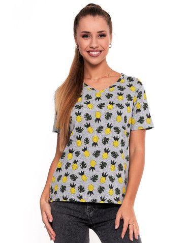 Koszulki i topy - Koszulka T-shirt damska wzór owoców JASNY SZARY - produkt 1