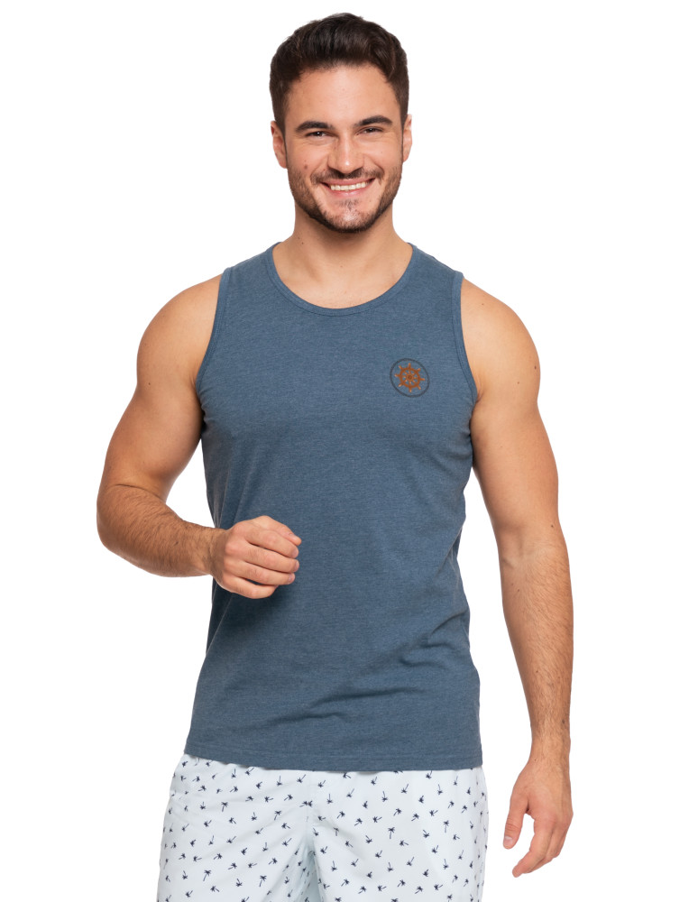 Koszulki, topy, koszule - Koszulka męska Tank-top bawełniana na ramiączkach CIEMNY NIEBIESKI - produkt moraj.pl 1