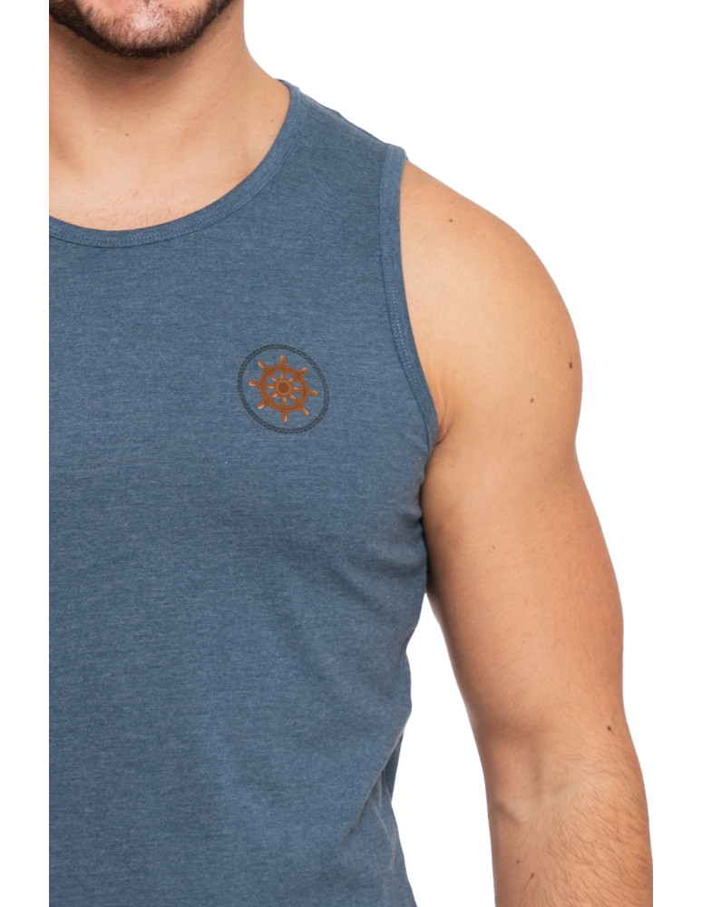 Koszulki, topy, koszule - Koszulka męska Tank-top bawełniana na ramiączkach CIEMNY NIEBIESKI - produkt moraj.pl 2