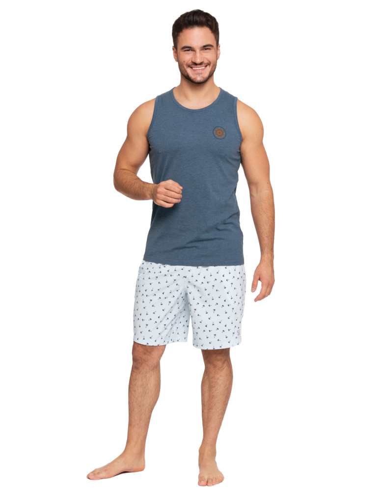 Koszulki, topy, koszule - Koszulka męska Tank-top bawełniana na ramiączkach CIEMNY NIEBIESKI - produkt moraj.pl 3