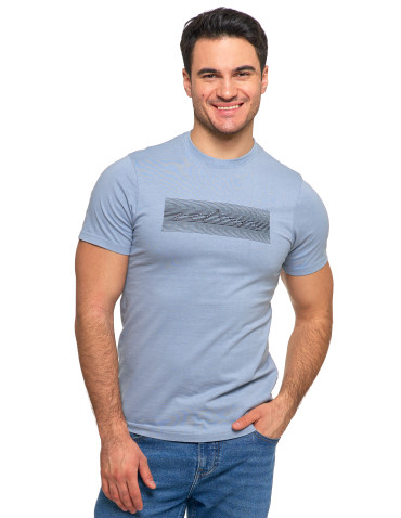 Koszulki, topy, koszule - Koszulka męska bawełniana T-shirt z nadrukiem gór paski NIEBIESKI - produkt 5