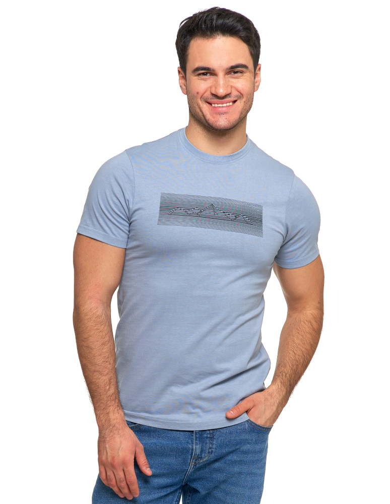 Koszulki, topy, koszule - Koszulka męska bawełniana T-shirt z nadrukiem gór paski NIEBIESKI - produkt moraj.pl 5