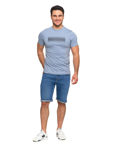 Koszulki, topy, koszule - Koszulka męska bawełniana T-shirt z nadrukiem gór paski NIEBIESKI - produkt 6