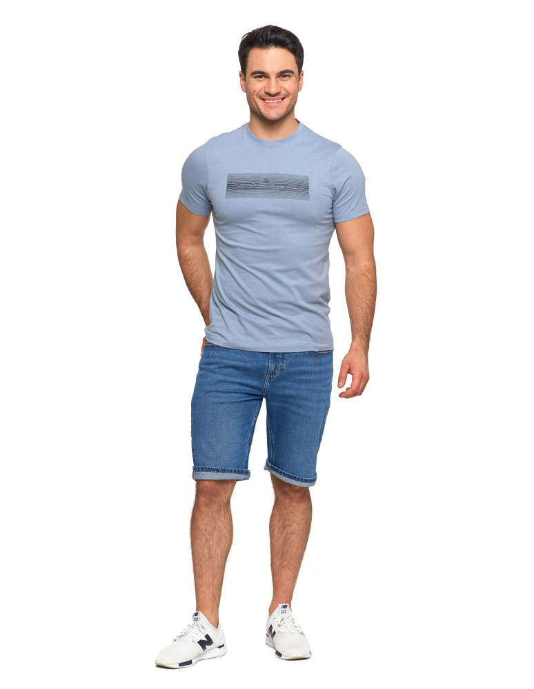 Koszulki, topy, koszule - Koszulka męska bawełniana T-shirt z nadrukiem gór paski NIEBIESKI - produkt moraj.pl 6
