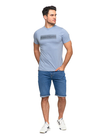 Koszulki, topy, koszule - Koszulka męska bawełniana T-shirt z nadrukiem gór paski NIEBIESKI - produkt 8