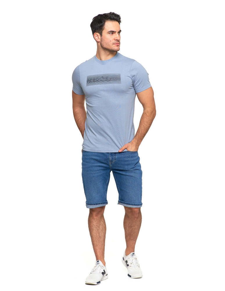 Koszulki, topy, koszule - Koszulka męska bawełniana T-shirt z nadrukiem gór paski NIEBIESKI - produkt moraj.pl 8