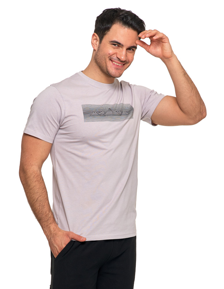 Koszulki, topy, koszule - Koszulka męska bawełniana T-shirt z nadrukiem gór paski SZARY - produkt moraj.pl 3