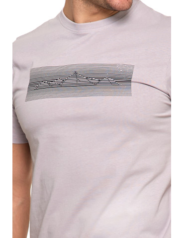 Koszulki, topy, koszule - Koszulka męska bawełniana T-shirt z nadrukiem gór paski SZARY - produkt 4