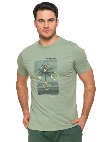 Koszulki, topy, koszule - T-shirt koszulka męska bawełniana z nadrukiem ZIELONY - produkt 1